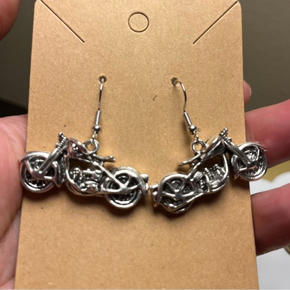 Silver Motorcycle Earrings, Handcrafted - Picture 4 of 5